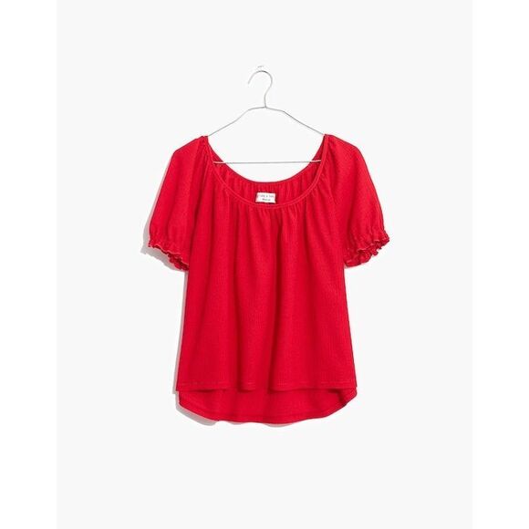 NEW Madewell Texture & Thread Peasant Top size XS Enamel Red Short Sleeve - Picture 1 of 8